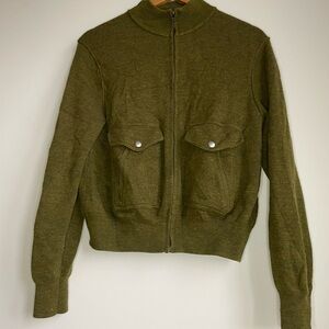 Olive Green J Crew Merino wool zip up sweater